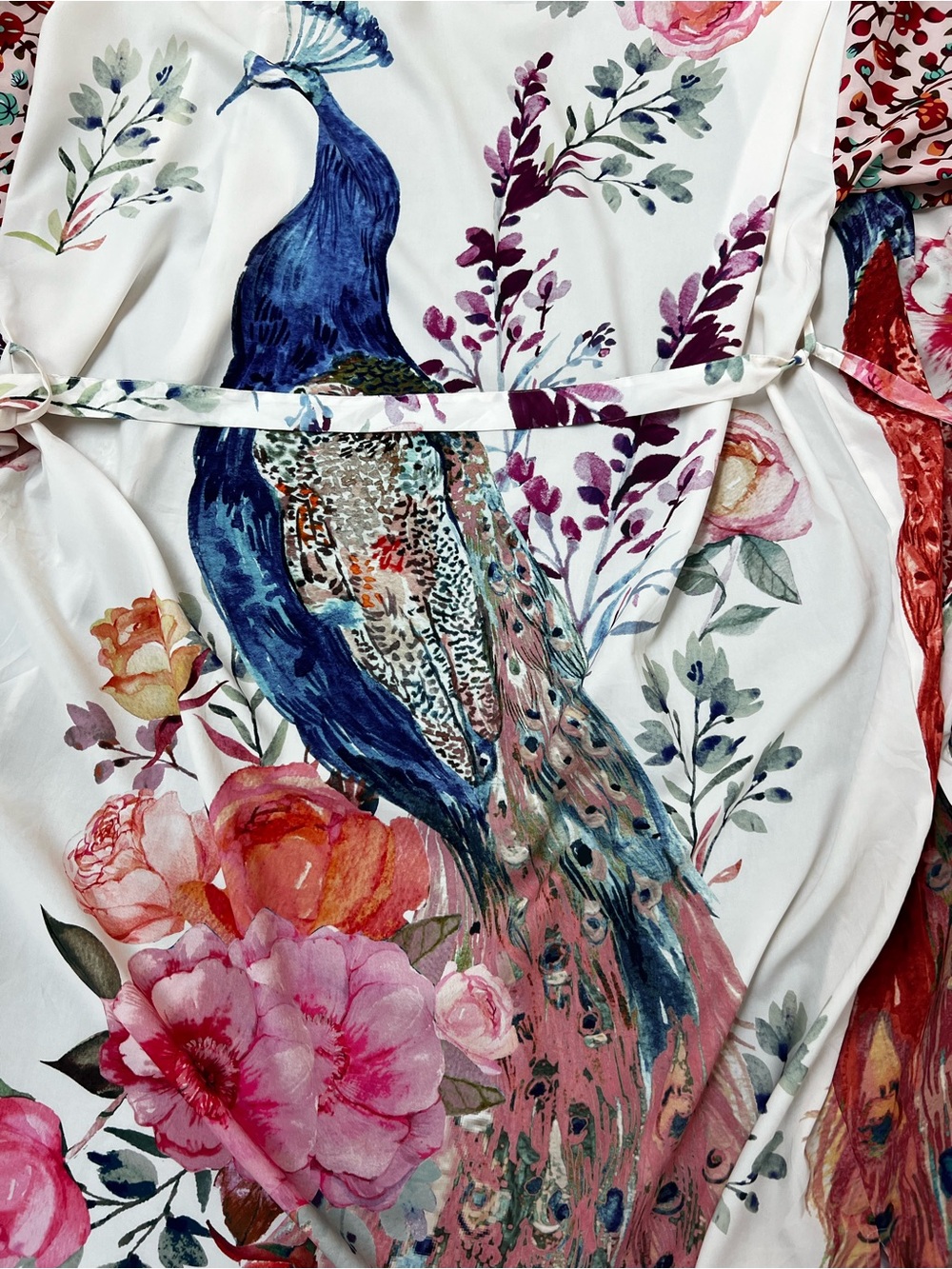 Peacock Floral Kimono Robe in Cream and Blue - Picture 7 of 7